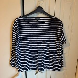 JCrew Navy Blue White Stripe 3/4 Sleeve Top Med